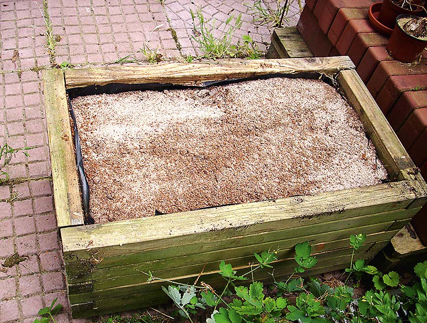 Gewaschener Sand mit Fertig-Bokashi unter der oberen Schicht.