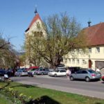 Die Kastanien vor dem Rathaus und dem Münster in Reinau